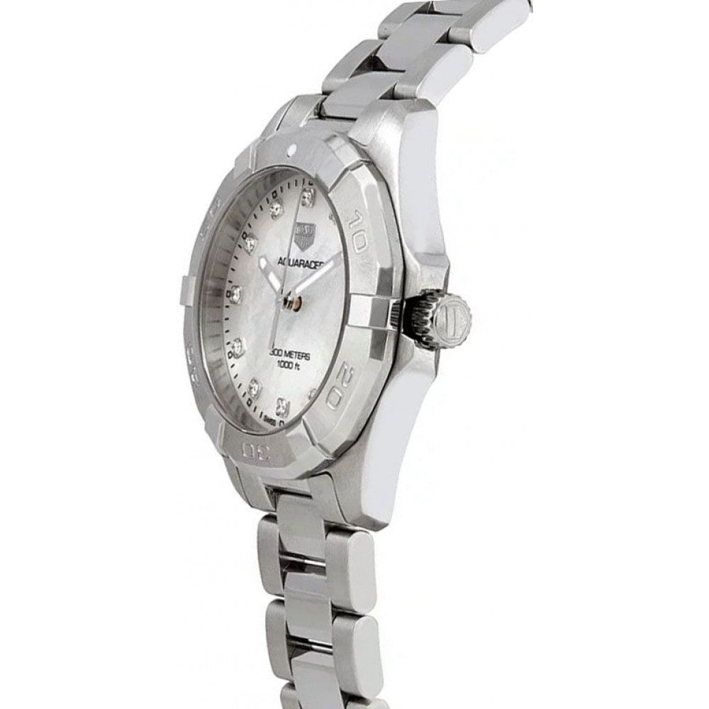 Shop Authentic Tag Heuer Aquaracer Diamonds White Mother of Pearl Dial Silver Steel Strap Watch for Women - WBD1314.BA0740 - Luxxuri