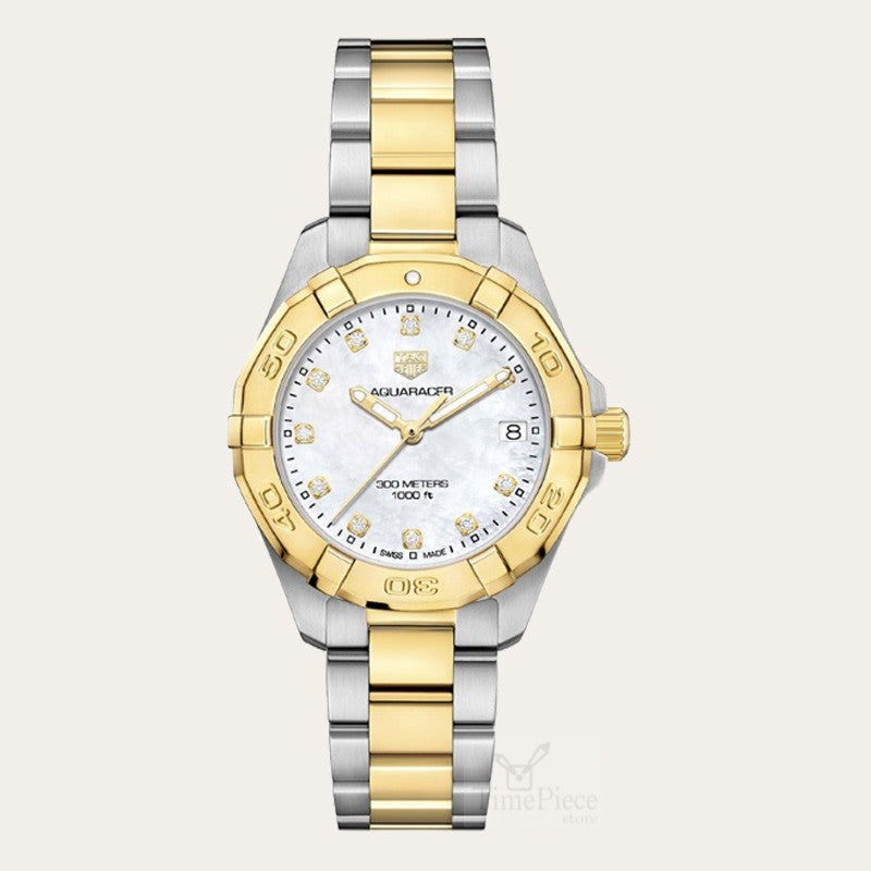 Tag Heuer Aquaracer White Mother of Pearl Dial Two Tone Steel Strap Watch for Women - WBD1322.BB0320
