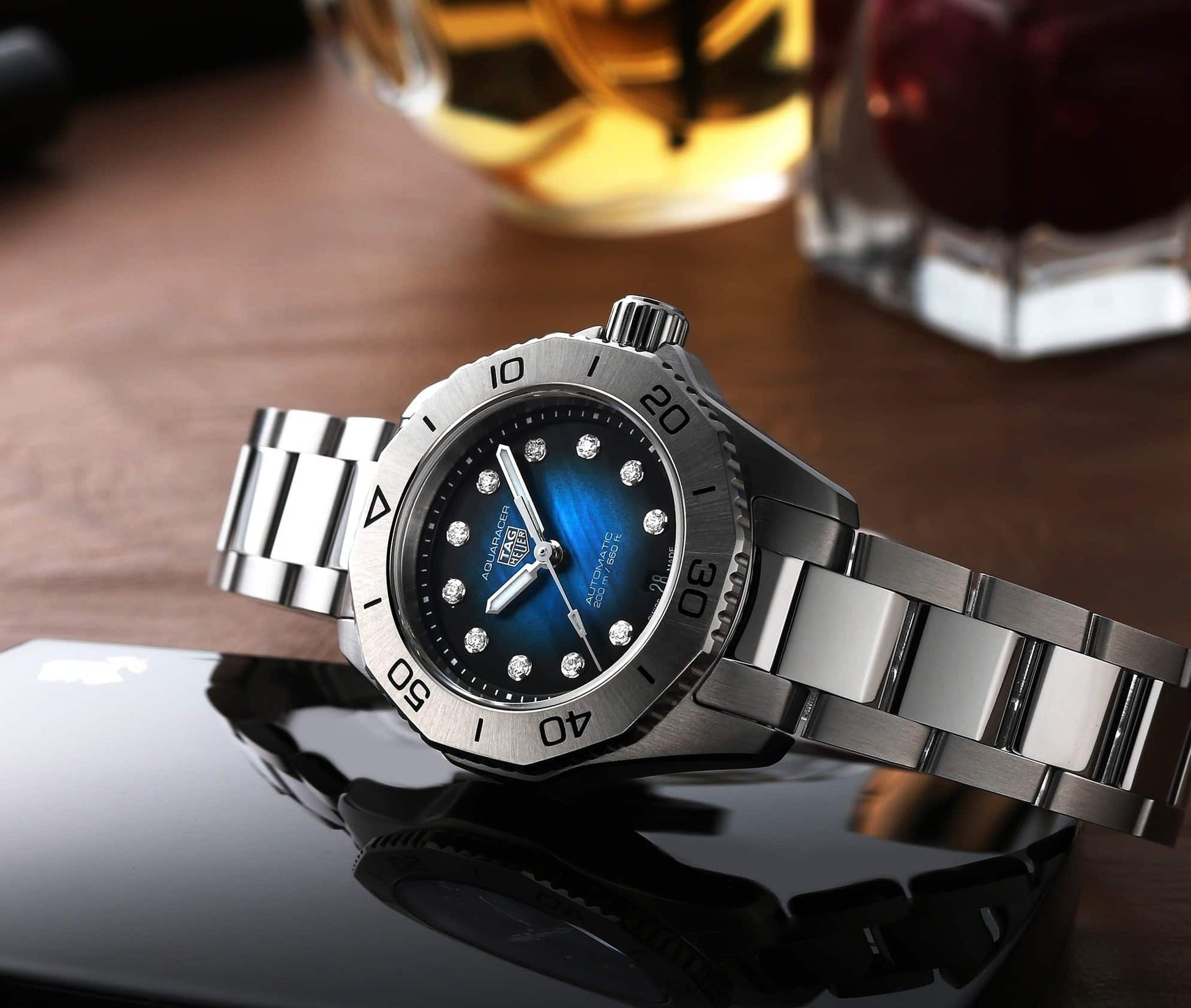 Shop Authentic Tag Heuer Aquaracer Professional 200 Automatic Diamond Blue Dial Silver Steel Strap Watch for Women - WBP2411.BA0622 - Luxxuri