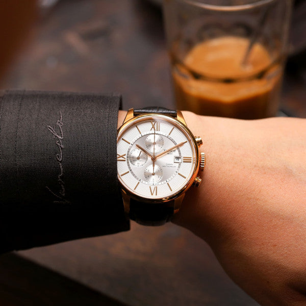 Shop Authentic Tissot Des Tourelles Chronograph Silver Dial Brown Leather Strap Watch For Men - T099.427.36.038.00 - Luxxuri