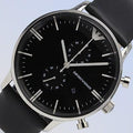 Shop Authentic Emporio Armani Gianni Chronograph Black Dial Black Leather Strap Watch For Men - AR0397 - Luxxuri
