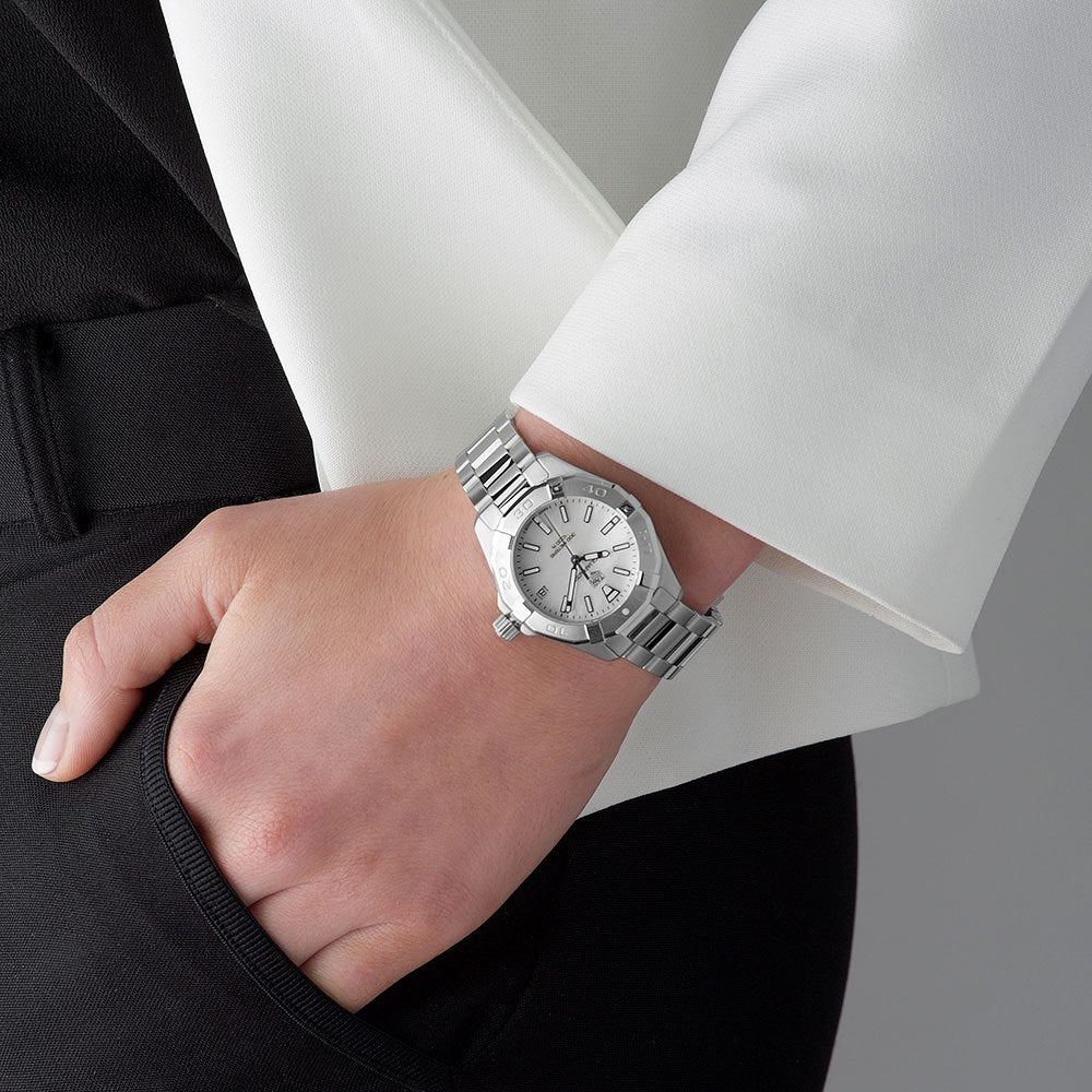 Shop Authentic Tag Heuer Aquaracer White Mother of Pearl Dial Silver Steel Strap Watch for Women - WBD1311.BA0740 - Luxxuri
