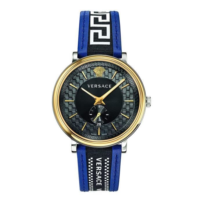 Versace V-Circle Black Dial Blue Leather Strap Watch for Men - VEBQ01419