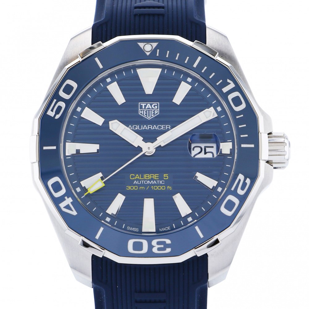 Shop Authentic Tag Heuer Aquaracer Calibre 5 Automatic Blue Dial Blue Rubber Strap Watch for Men - WAY201B.FT6150 - Luxxuri