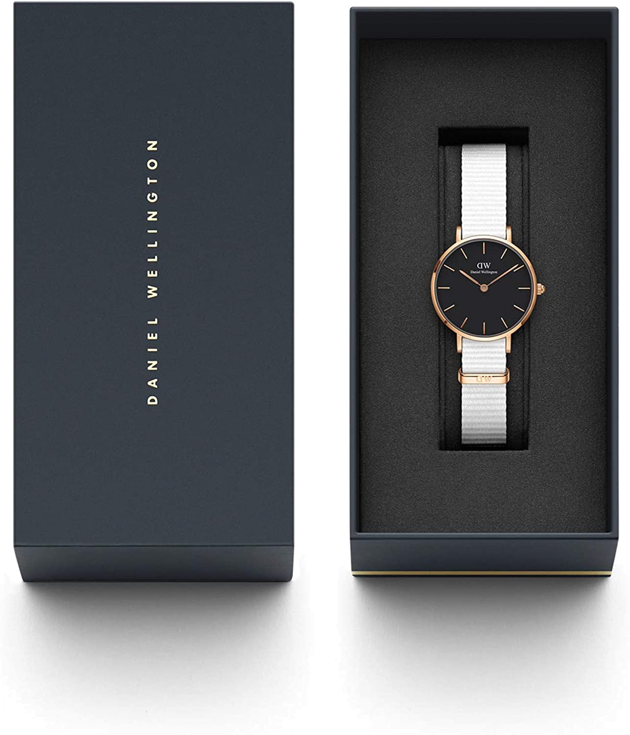 Shop Authentic Daniel Wellington Classic Petite Dover Black Dial White NATO Strap Watch For Women - DW001000314 - Luxxuri