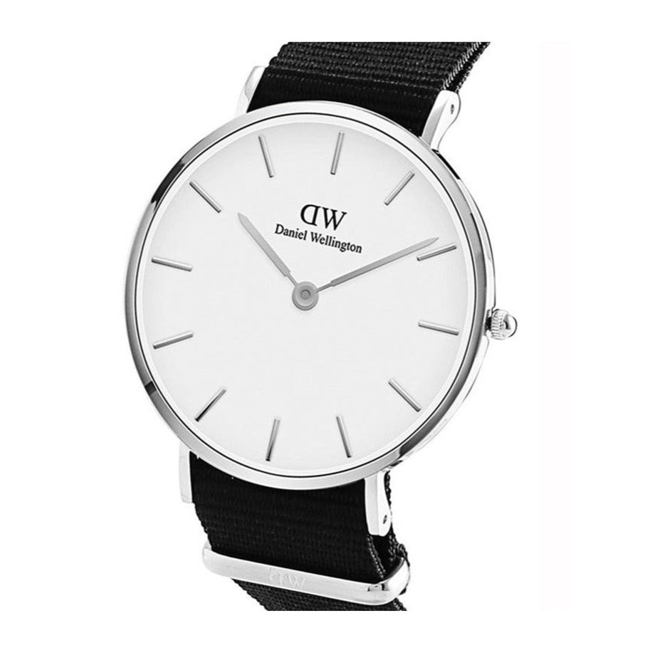 Shop Authentic Daniel Wellington Classic Petite Cornwall White Dial Black NATO Strap Watch For Women - DW00100254 - Luxxuri