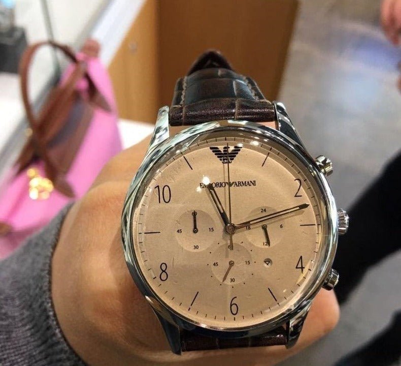 Shop Authentic Emporio Armani Classic Chronograph Cream Dial Brown Leather Strap Watch For Men - AR1878 - Luxxuri