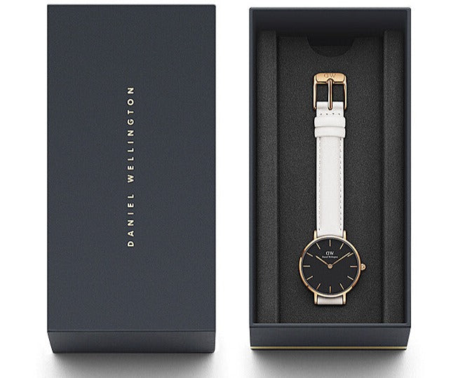 Shop Authentic Daniel Wellington Classic Petite Bondi Black Dial White Leather Strap Watch For Women - DW00100285 - Luxxuri