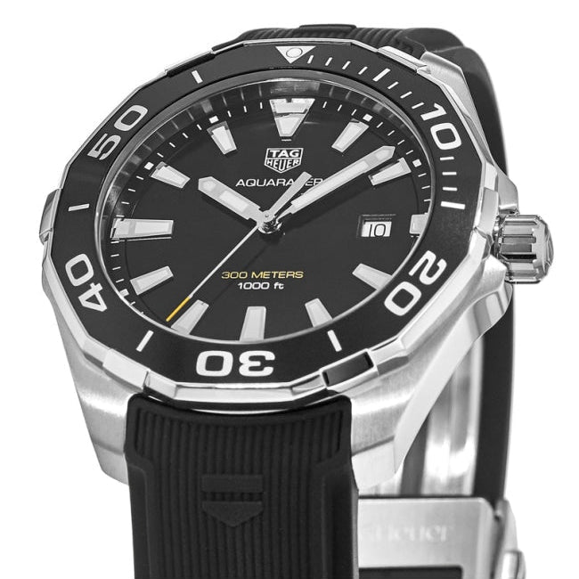 Tag Heuer Aquaracer Quartz Black Dial Black Rubber Strap Watch for Men - WAY101A.FT6141