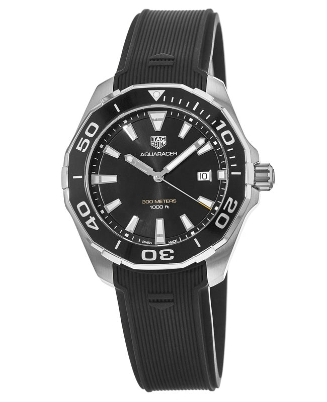 Tag Heuer Aquaracer Quartz Black Dial Black Rubber Strap Watch for Men - WAY101A.FT6141