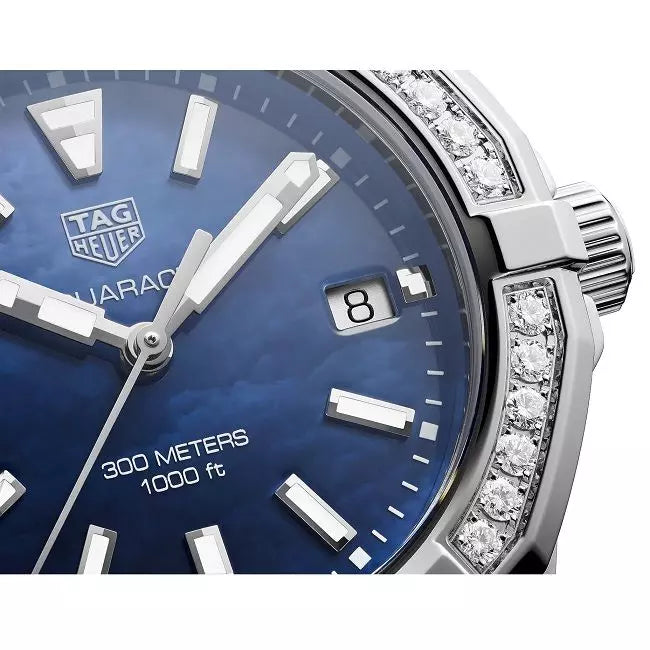 Shop Authentic Tag Heuer Aquaracer Quartz Diamonds Blue Dial Silver Steel Strap Watch for Women - WAY131N.BA0748 - Luxxuri