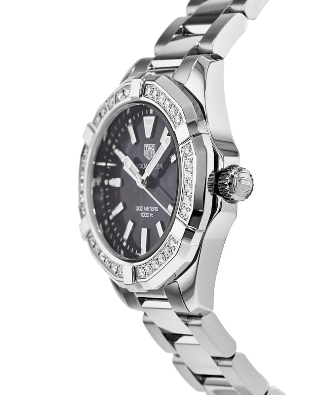 Tag Heuer Aquaracer Quartz Diamonds Black Dial Silver Steel Strap Watch for Women - WAY131P.BA0748
