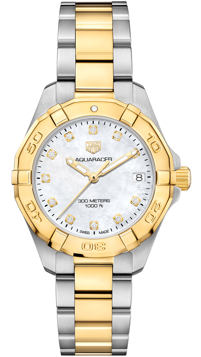 Shop Authentic Tag Heuer Aquaracer White Mother of Pearl Dial Two Tone Steel Strap Watch for Women - WBD1322.BB0320 - Luxxuri