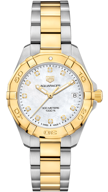 Shop Authentic Tag Heuer Aquaracer White Mother of Pearl Dial Two Tone Steel Strap Watch for Women - WBD1322.BB0320 - Luxxuri