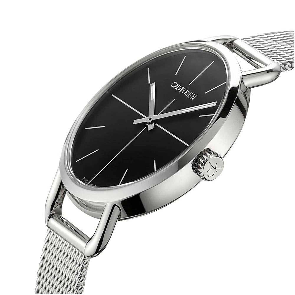 Shop Authentic Calvin Klein Even Black Dial Silver Mesh Bracelet Watch for Women - K7B23121 - Luxxuri