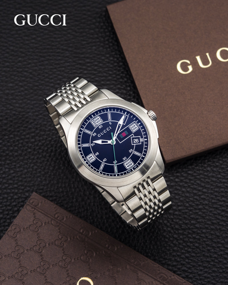 Shop Authentic Gucci G Timeless Black Dial Silver Steel Strap Watch For Men - YA126201 - Luxxuri