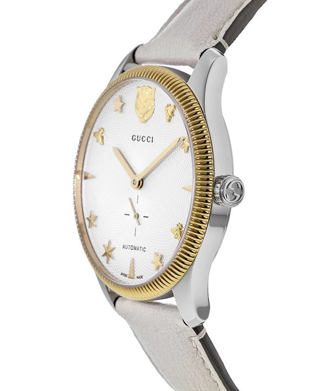 Shop Authentic Gucci G Timeless Automatic Silver Dial Beige Leather Strap Watch For Men - YA126348 - Luxxuri