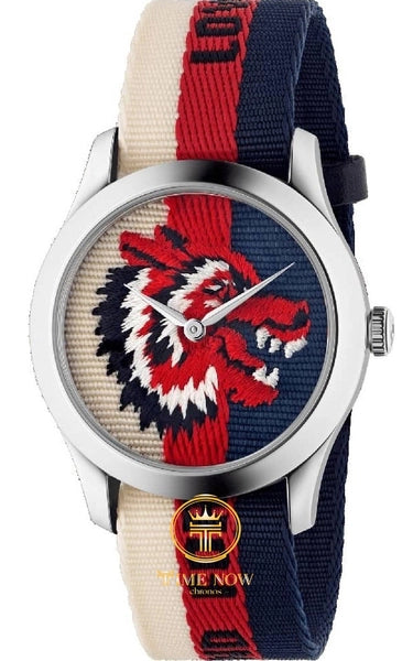 Shop Authentic Gucci G Timeless Quartz White Red Blue Dial Multicolored NATO Strap Watch For Men - YA1264059 - Luxxuri