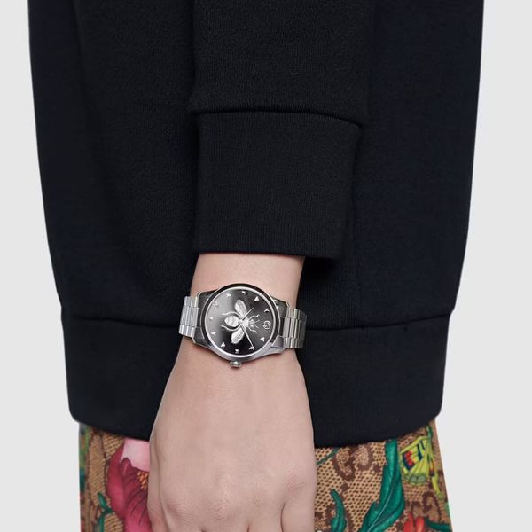 Shop Authentic Gucci G Timeless Quartz Black Dial Silver Steel Strap Watch For Women - YA1264136 - Luxxuri