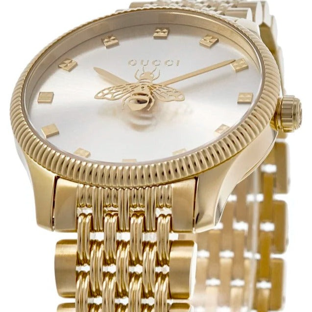 Shop Authentic Gucci G Timeless Quartz Mother of Pearl Dial Gold Steel Strap Watch For Women - YA1265021 - Luxxuri