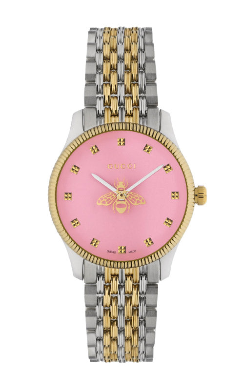 Shop Authentic Gucci G Timeless Quartz Pink Dial Two Tone Steel Strap Watch For Women - YA1265030 - Luxxuri