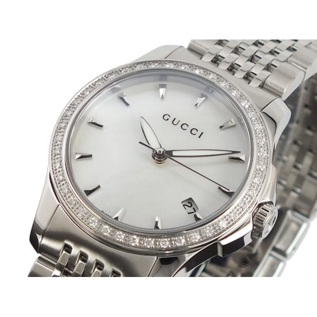 Shop Authentic Gucci G Timeless Diamonds Mother of Pearl Dial Silver Steel Strap Watch For Women - YA126506 - Luxxuri