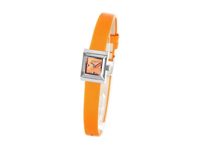 Shop Authentic Gucci G-Frame Square Mother of Pearl Orange Dial Orange Leather Strap Watch For Women - YA128532 - Luxxuri