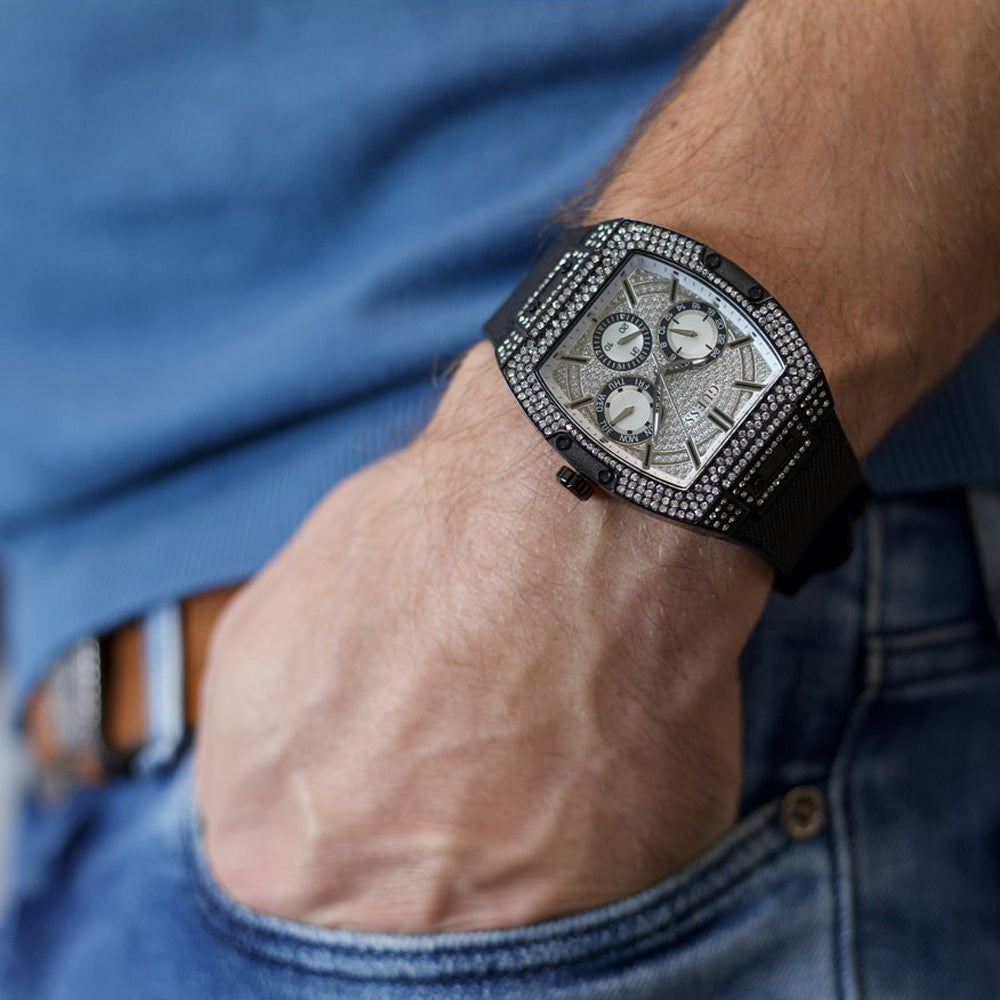 Shop Authentic Guess Phoenix Multifunction Silver Dial Black Silicone Strap Watch For Men - GW0048G1 - Luxxuri