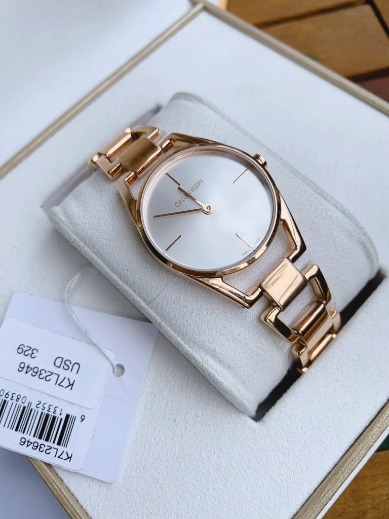 Shop Authentic Calvin Klein Dainty White Dial Rose Gold Steel Strap Watch for Women - K7L23646 - Luxxuri