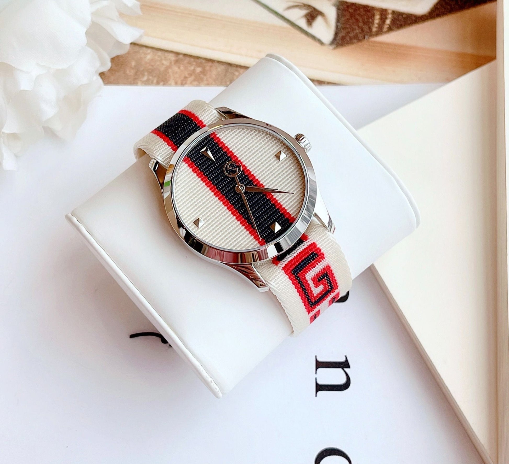 Shop Authentic Gucci G Timeless Quartz White Dial Two Tone NATO Strap Watch For Men - YA1264071 - Luxxuri