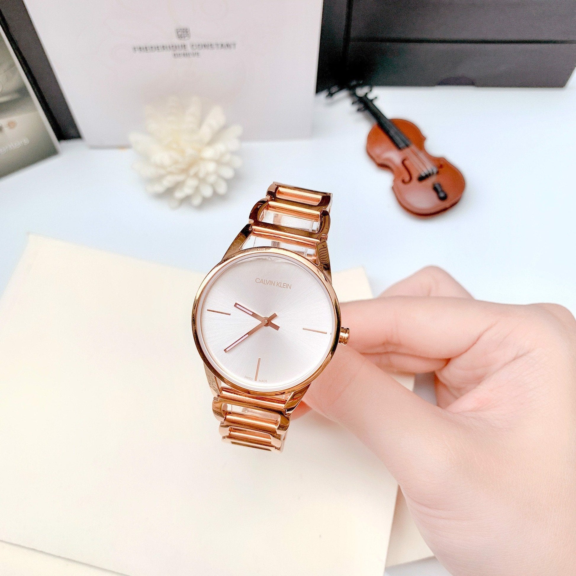Shop Authentic Calvin Klein Stately White Dial Rose Gold Steel Strap Watch for Women - K3G23626 - Luxxuri
