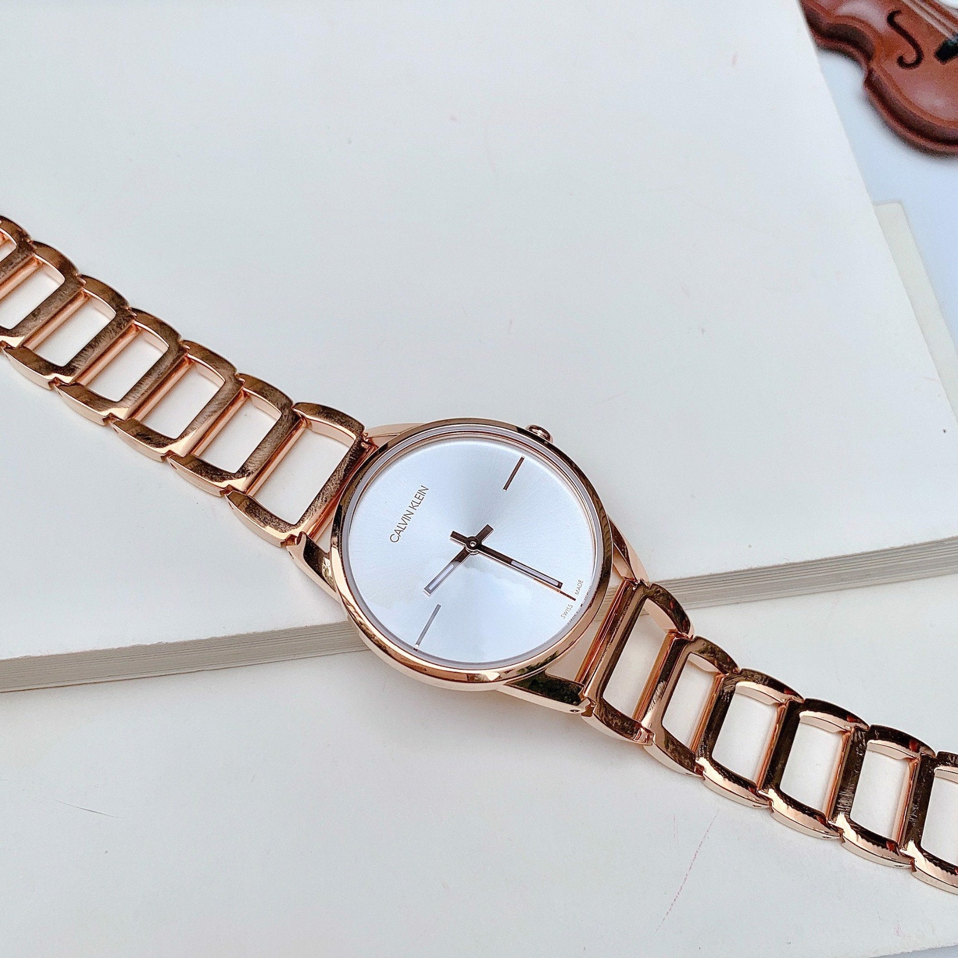 Shop Authentic Calvin Klein Stately White Dial Rose Gold Steel Strap Watch for Women - K3G23626 - Luxxuri