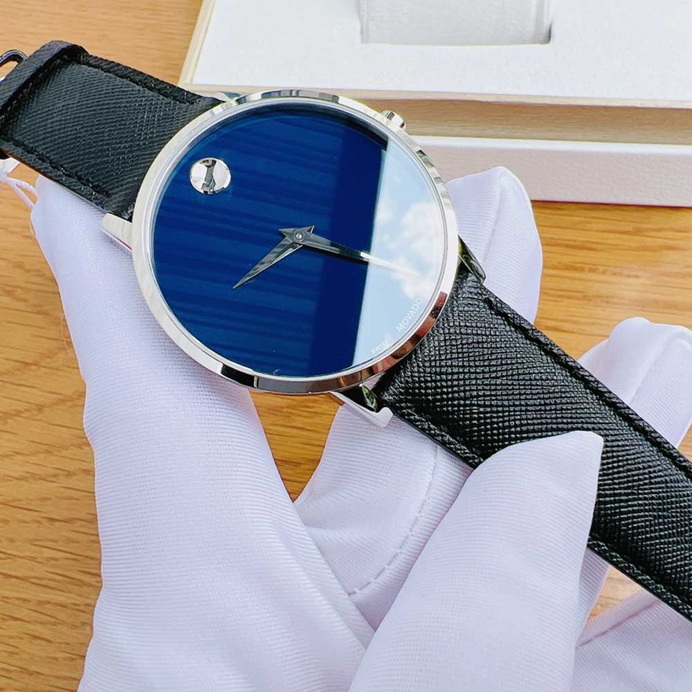Shop Authentic Movado Museum Classic Blue Dial Black Leather Strap Watch for Men - 0607197 - Luxxuri