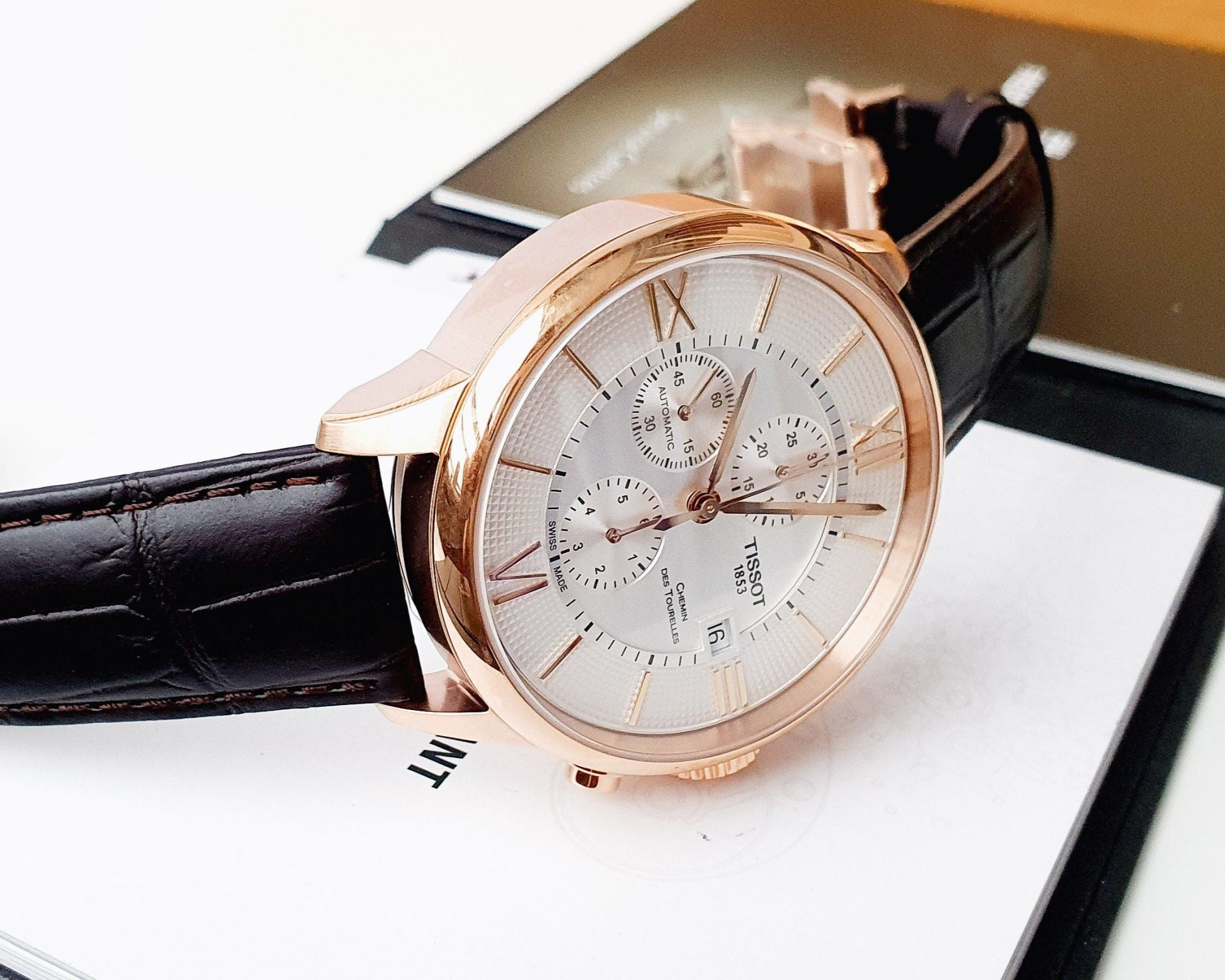 Shop Authentic Tissot Des Tourelles Chronograph Silver Dial Brown Leather Strap Watch For Men - T099.427.36.038.00 - Luxxuri