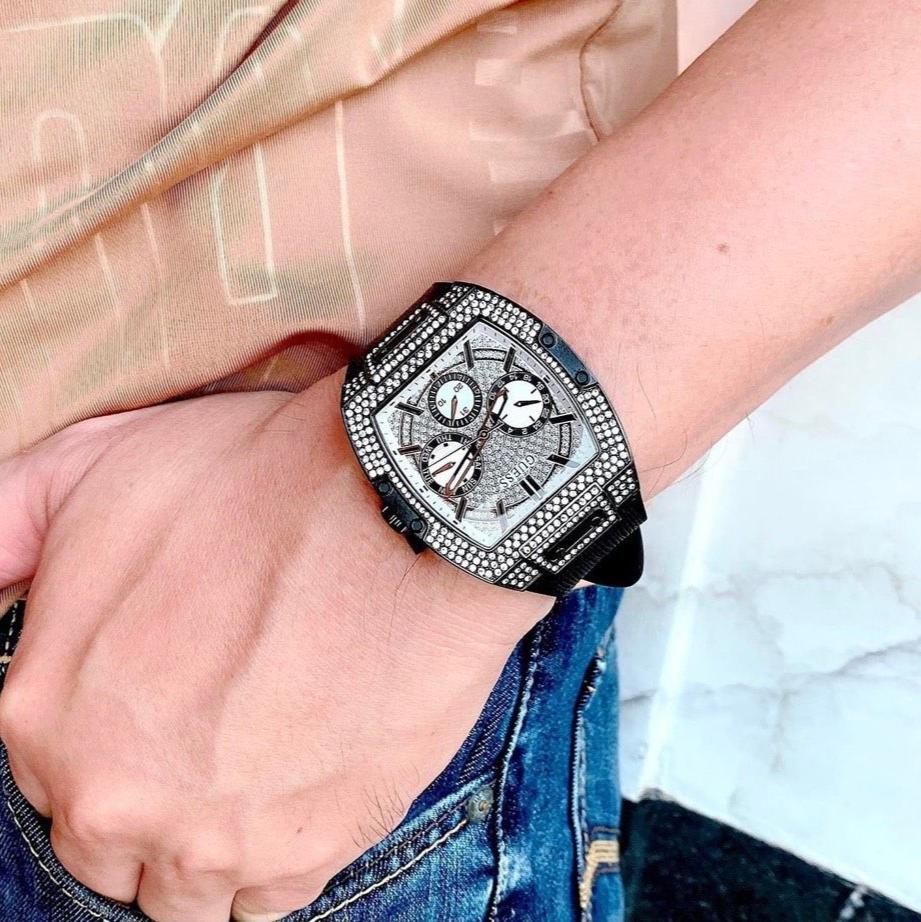 Shop Authentic Guess Phoenix Multifunction Silver Dial Black Silicone Strap Watch For Men - GW0048G1 - Luxxuri