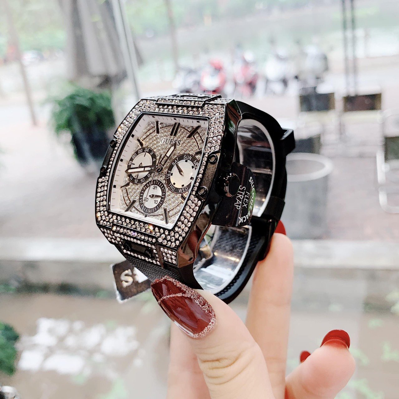 Shop Authentic Guess Phoenix Multifunction Silver Dial Black Silicone Strap Watch For Men - GW0048G1 - Luxxuri