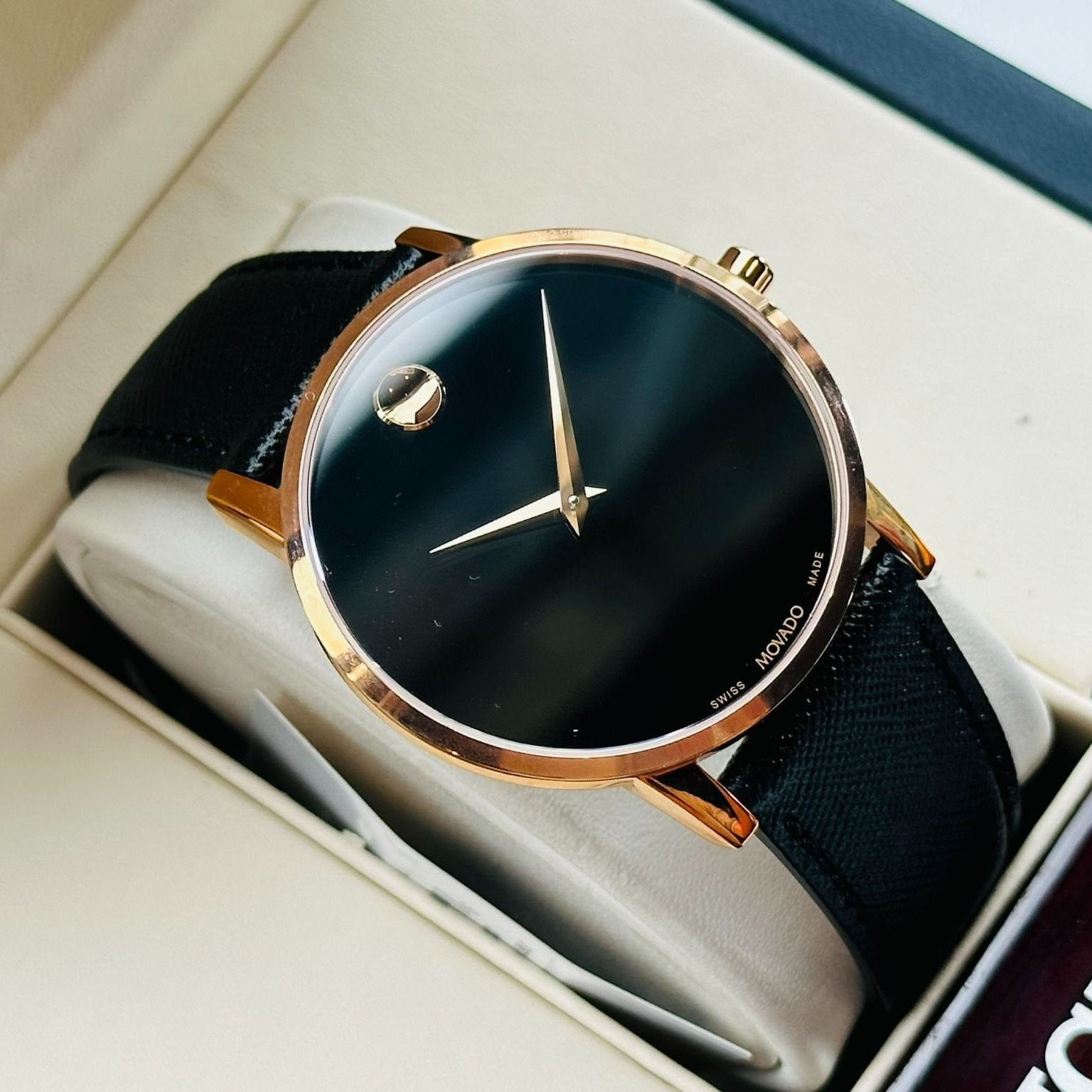 Shop Authentic Movado Museum Classic Black Dial Black Leather Strap Watch for Men - 0607196 - Luxxuri