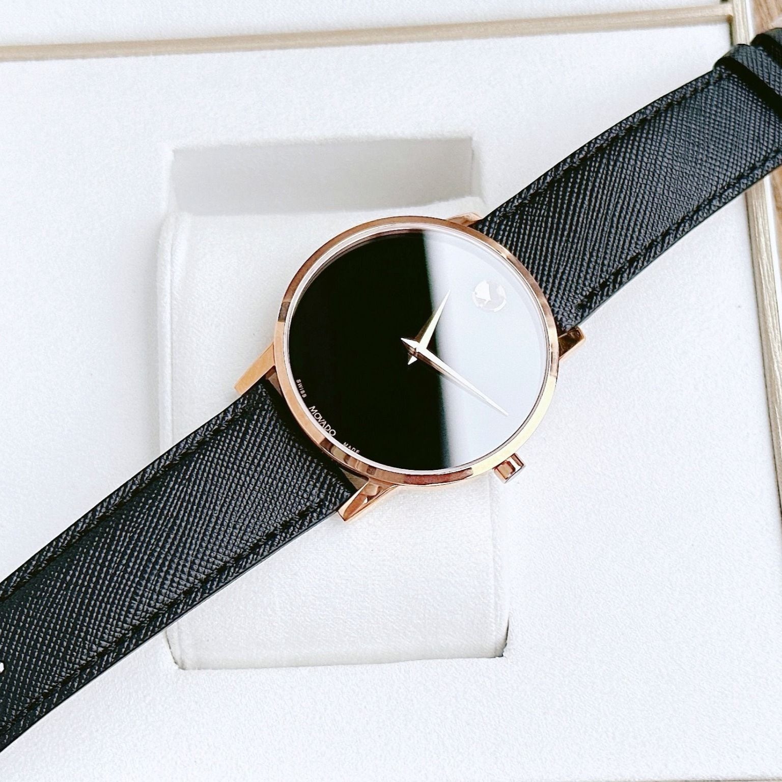 Shop Authentic Movado Museum Classic Black Dial Black Leather Strap Watch for Men - 0607196 - Luxxuri