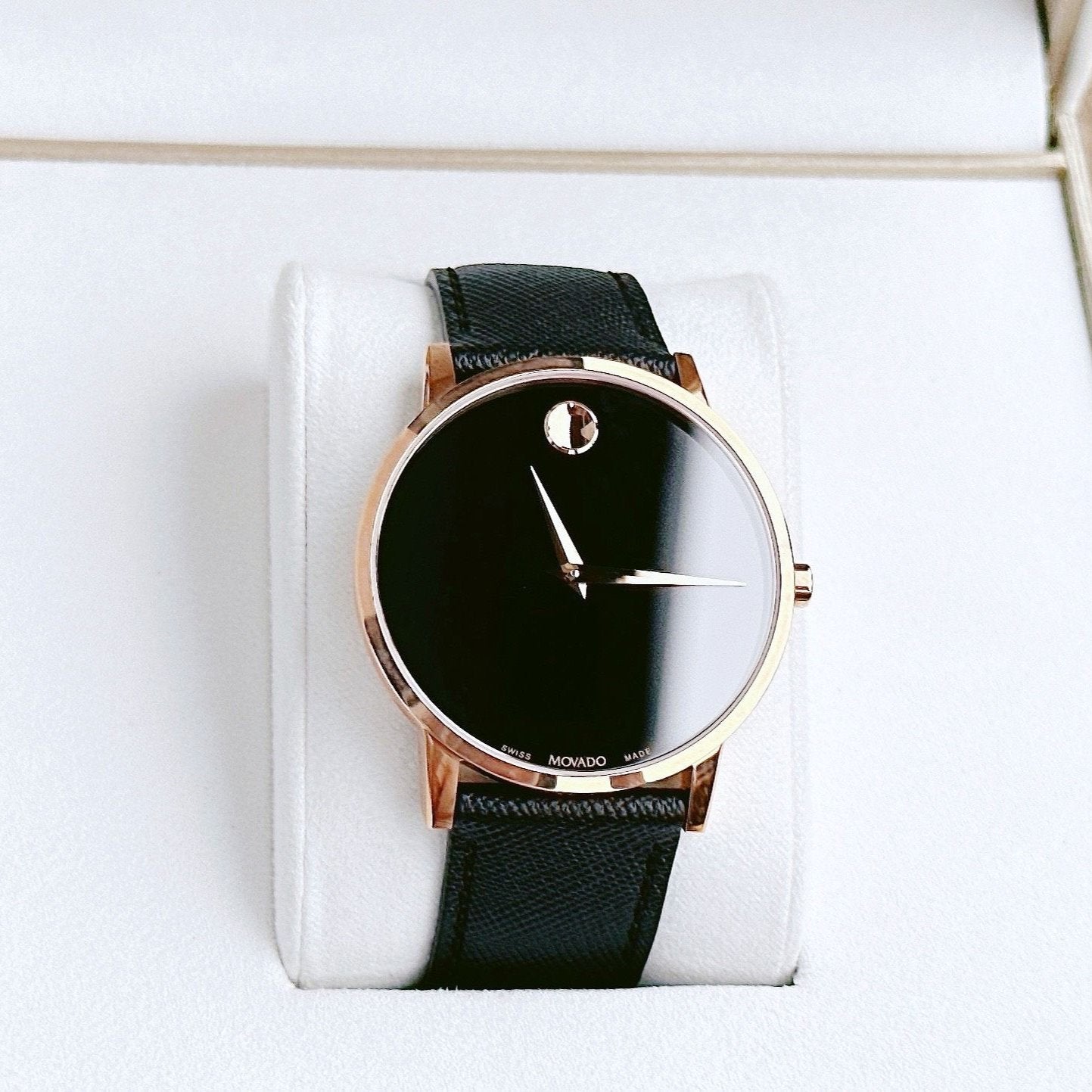 Shop Authentic Movado Museum Classic Black Dial Black Leather Strap Watch for Men - 0607196 - Luxxuri