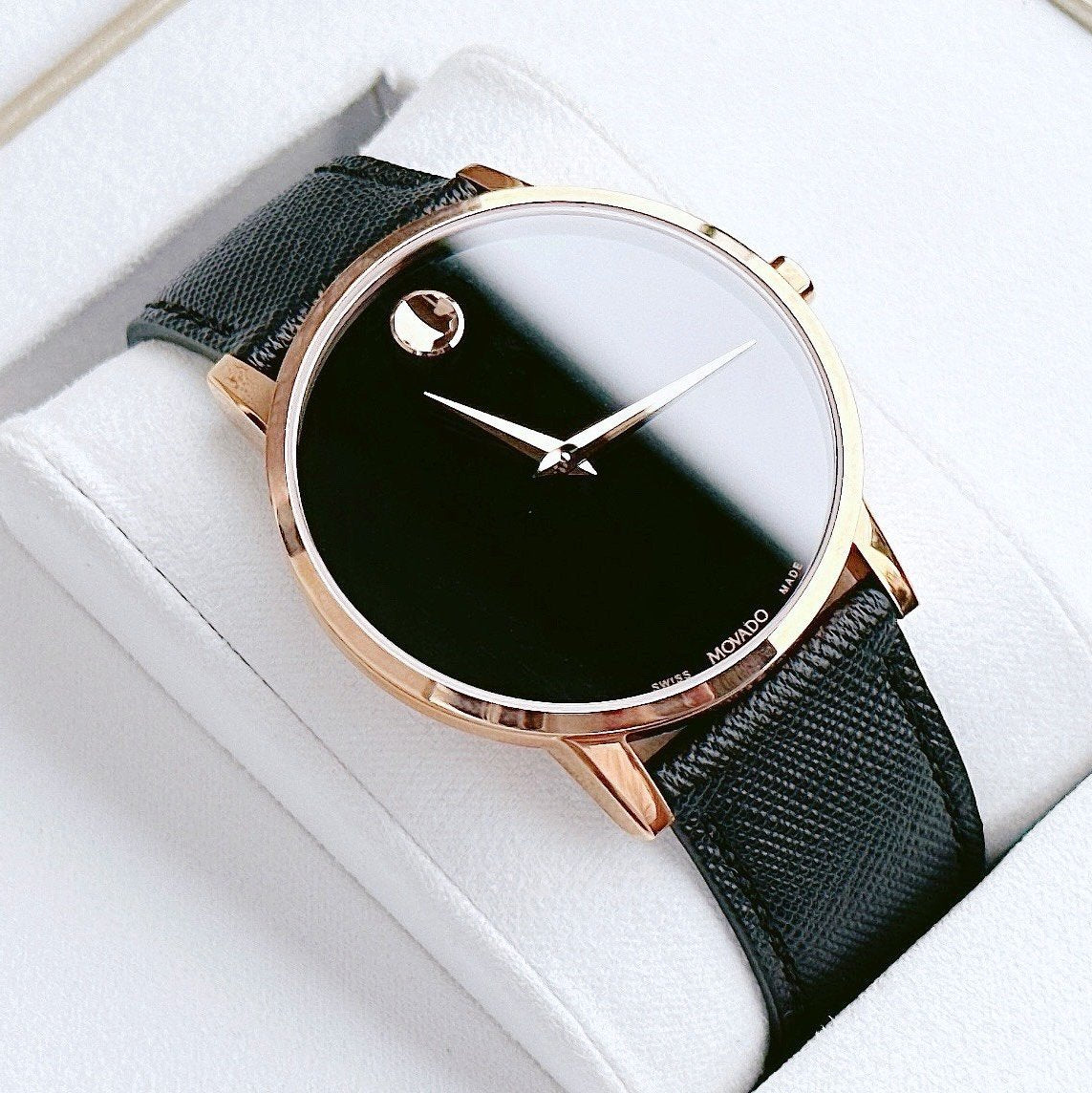 Shop Authentic Movado Museum Classic Black Dial Black Leather Strap Watch for Men - 0607196 - Luxxuri