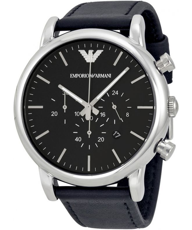 Emporio Armani Luigi Chronograph Black Dial Black Leather Watch For Men - AR1828
