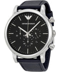 Shop Authentic Emporio Armani Luigi Chronograph Black Dial Black Leather Watch For Men - AR1828 - Luxxuri