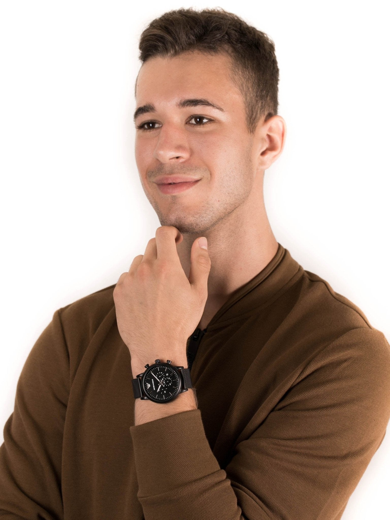 Emporio Armani Sport Chronograph Black Dial Black Mesh Bracelet Watch For Men - AR1968