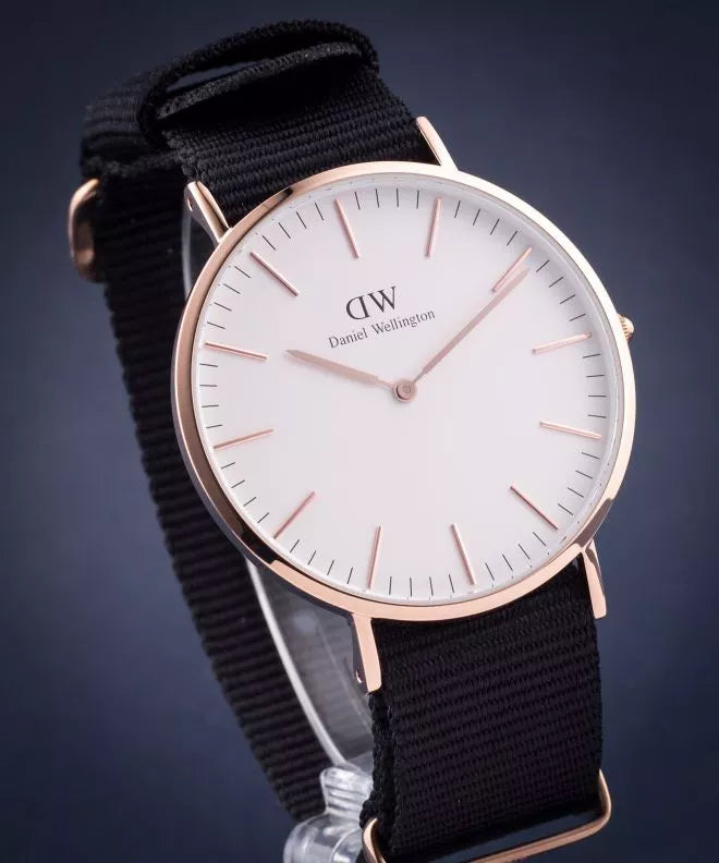 Shop Authentic Daniel Wellington Classic Cornwall White Dial Black Nylon Strap Watch For Men - DW00100257 - Luxxuri