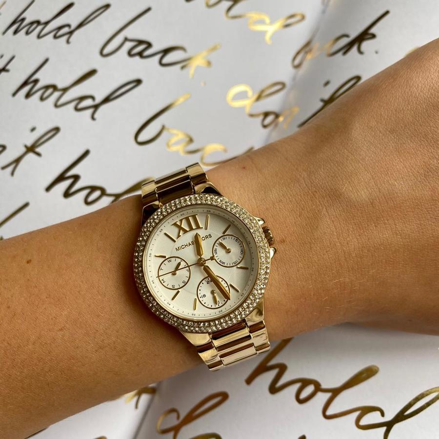 Shop Authentic Michael Kors Mini Camille Chronograph White Dial Rose Gold Steel Strap Watch For Women - MK6844 - Luxxuri