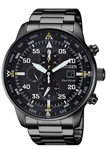 Citizen Sports Eco Drive Black Dial Black Steel Strap Watch For Men - CA0695-84E