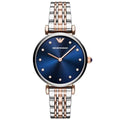 Emporio Armani Gianni T Bar Crystal Blue Dial Two Tone Steel Strap Watch For Women - AR11092
