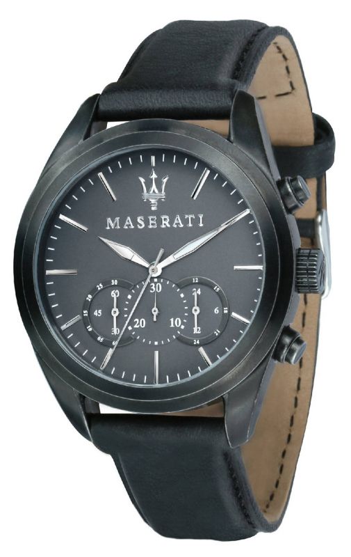  Shop Authentic Maserati Traguardo Black Leather Strap Quartz Black Dial Watch For Men - R8871612019 - Luxxuri