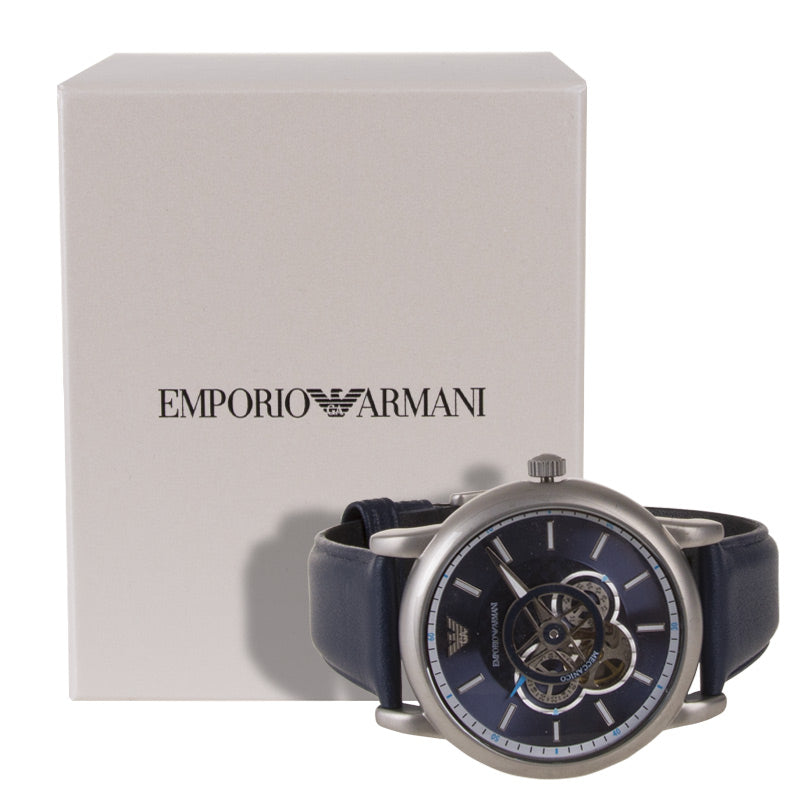  Shop Authentic Emporio Armani Luigi Chronograph Blue Dial Black Leather Strap Watch For Men - AR60011 - Luxxuri