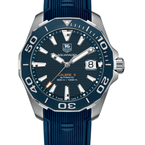 Tag Heuer Aquaracer Calibre 5 Blue Dial Blue Silicone Strap Watch for Men -  WAY211C.FT6155